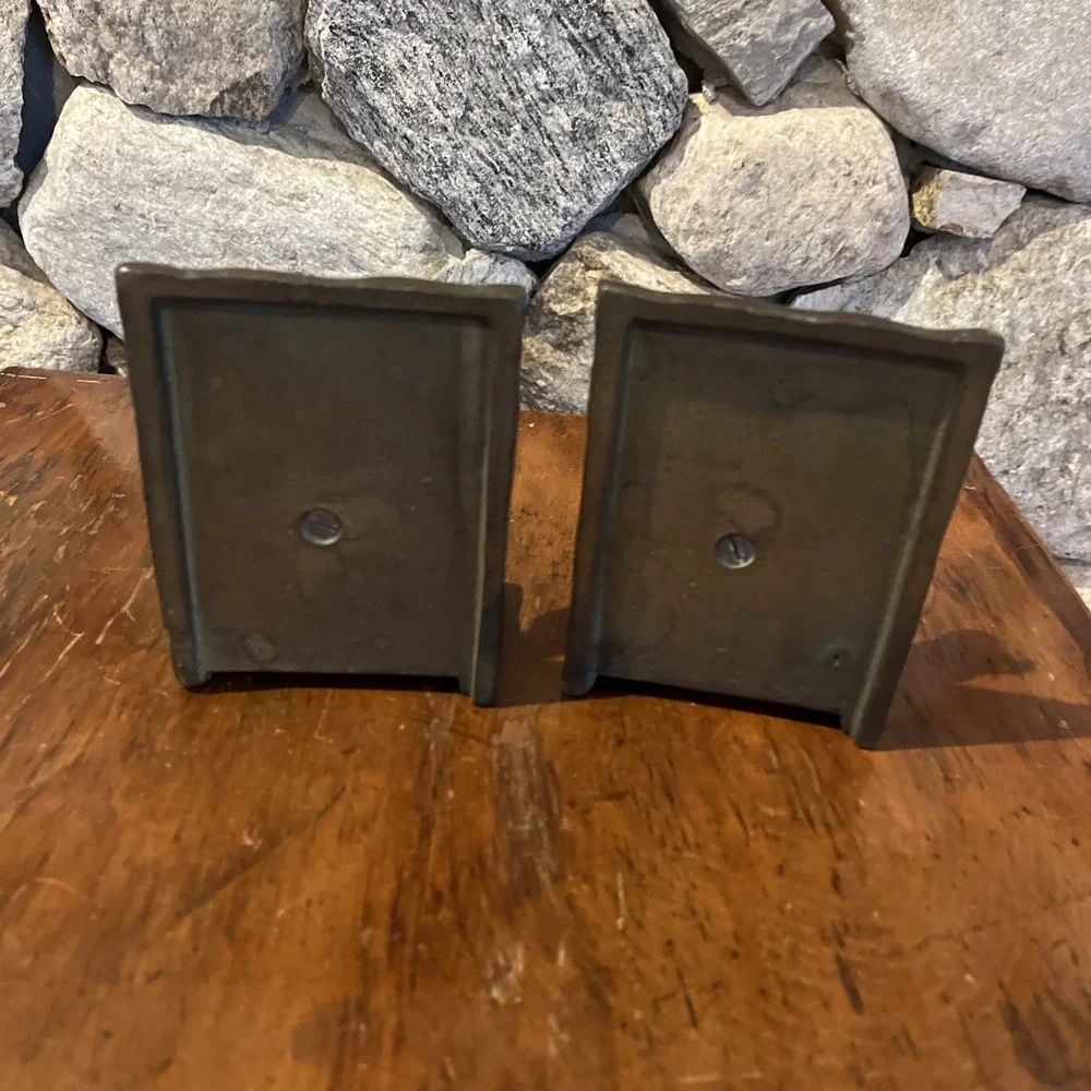 Antique Vtg Rare Horse Head Bookends, Heavy Metal, Nice Green Patina, 4x5x3